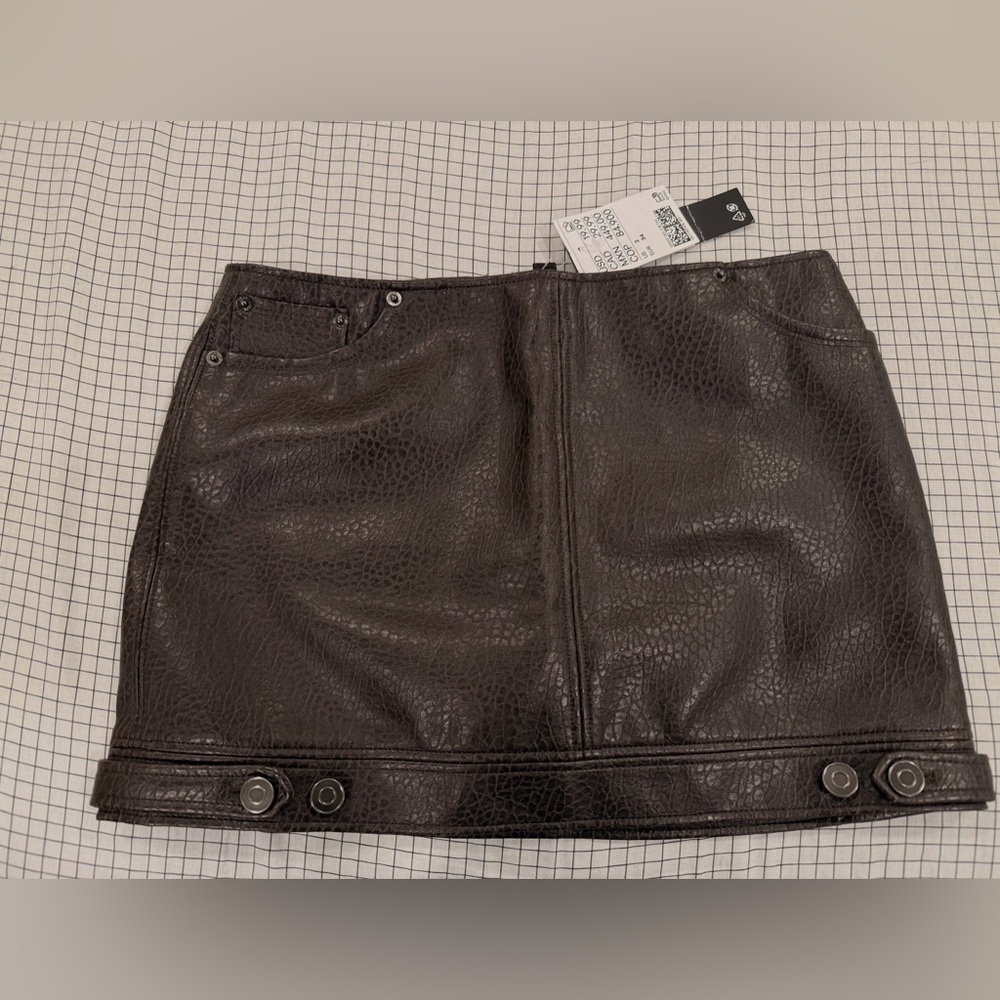 H&M Dark Textured Mini Skirt with Button Accents